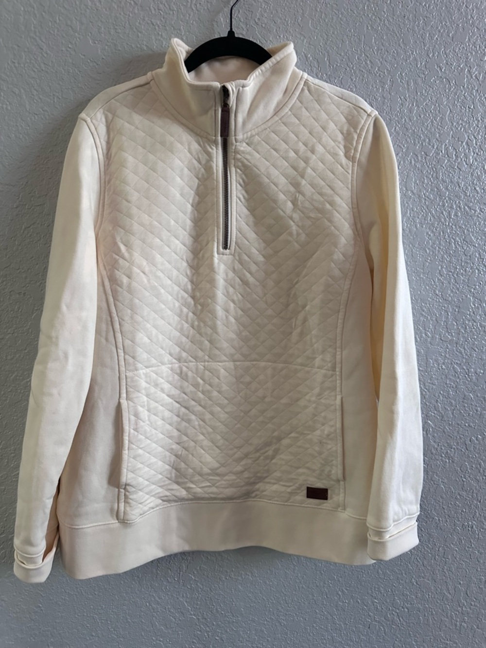 L.L.Bean Womens Large Ivory Quilted 1/4 Zip Pullover Sweatshirt Cream Casual